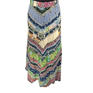 Vintage Free People Chevron Patchwork Quilt Fully Lined Maxi Skirt Size 12.